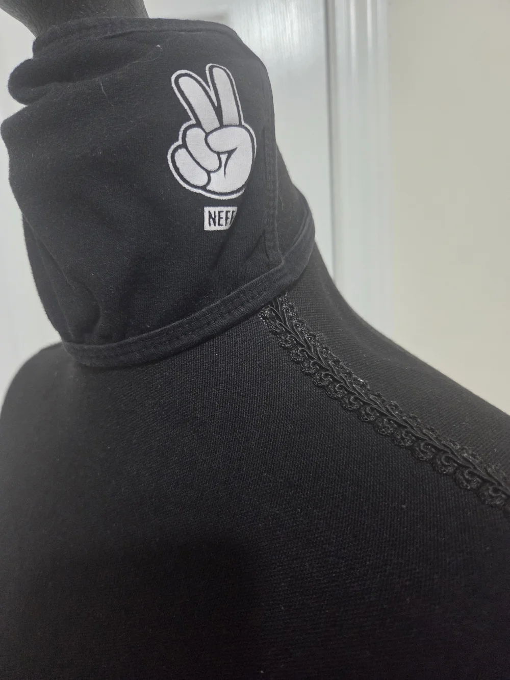 Neff Black Face Mask with White Peace Hand Graphic